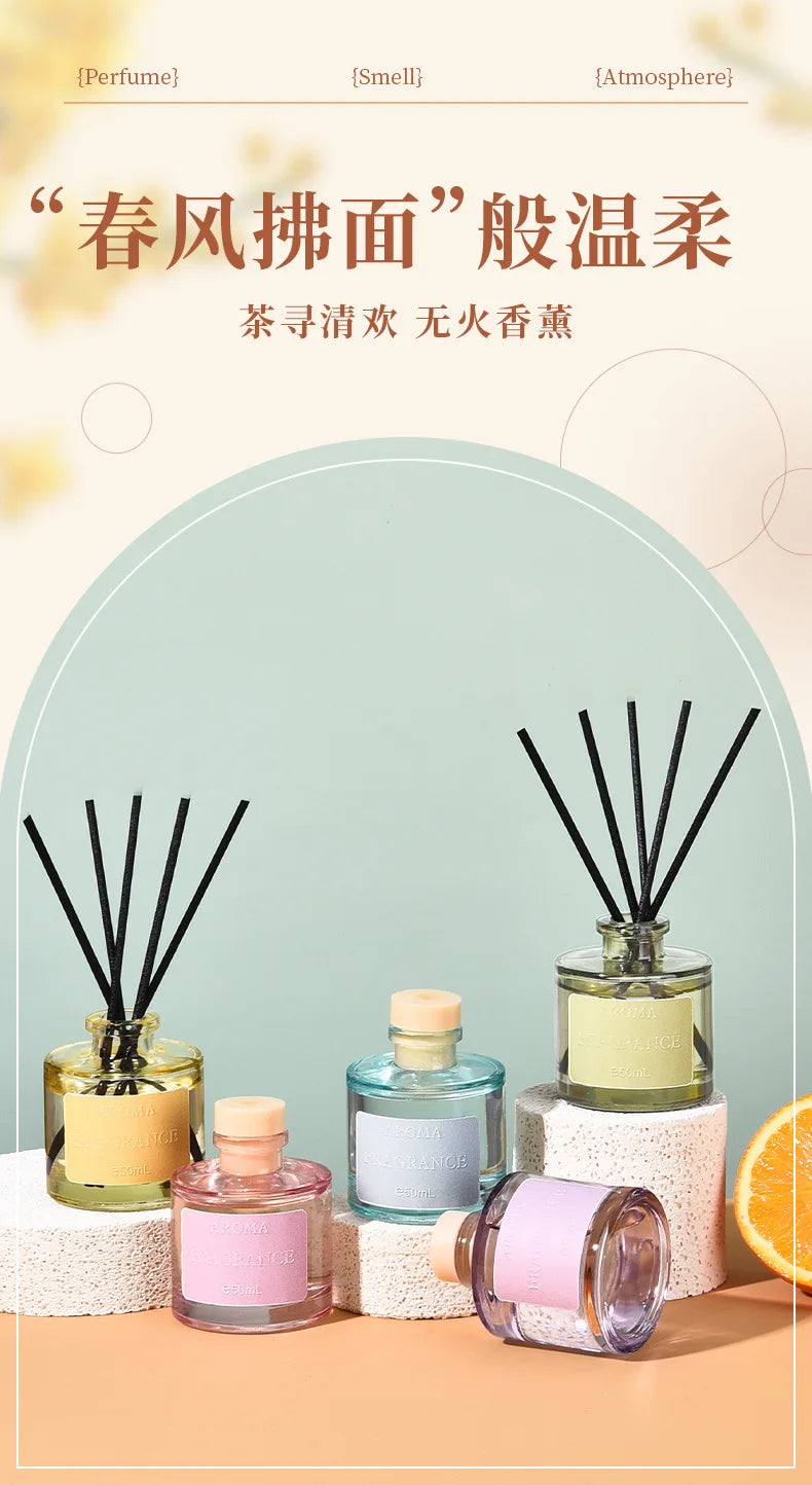 50ml Aromatic Reed Diffuse Home Hotel Air Freshener Toilet Deodorant Freshener Room Ornament Fragrance Reed Rattan Diffuser Sets